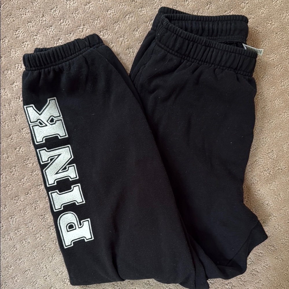PINK Victoria's Secret Black Sweatpants with Varsity Branding
